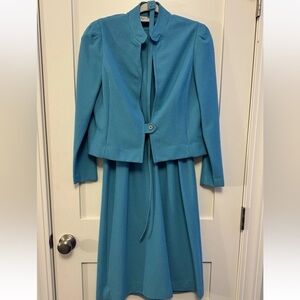 Vintage LESLIE FAY Dress and Jacket 2-piece Belted Teal Madmen Easter